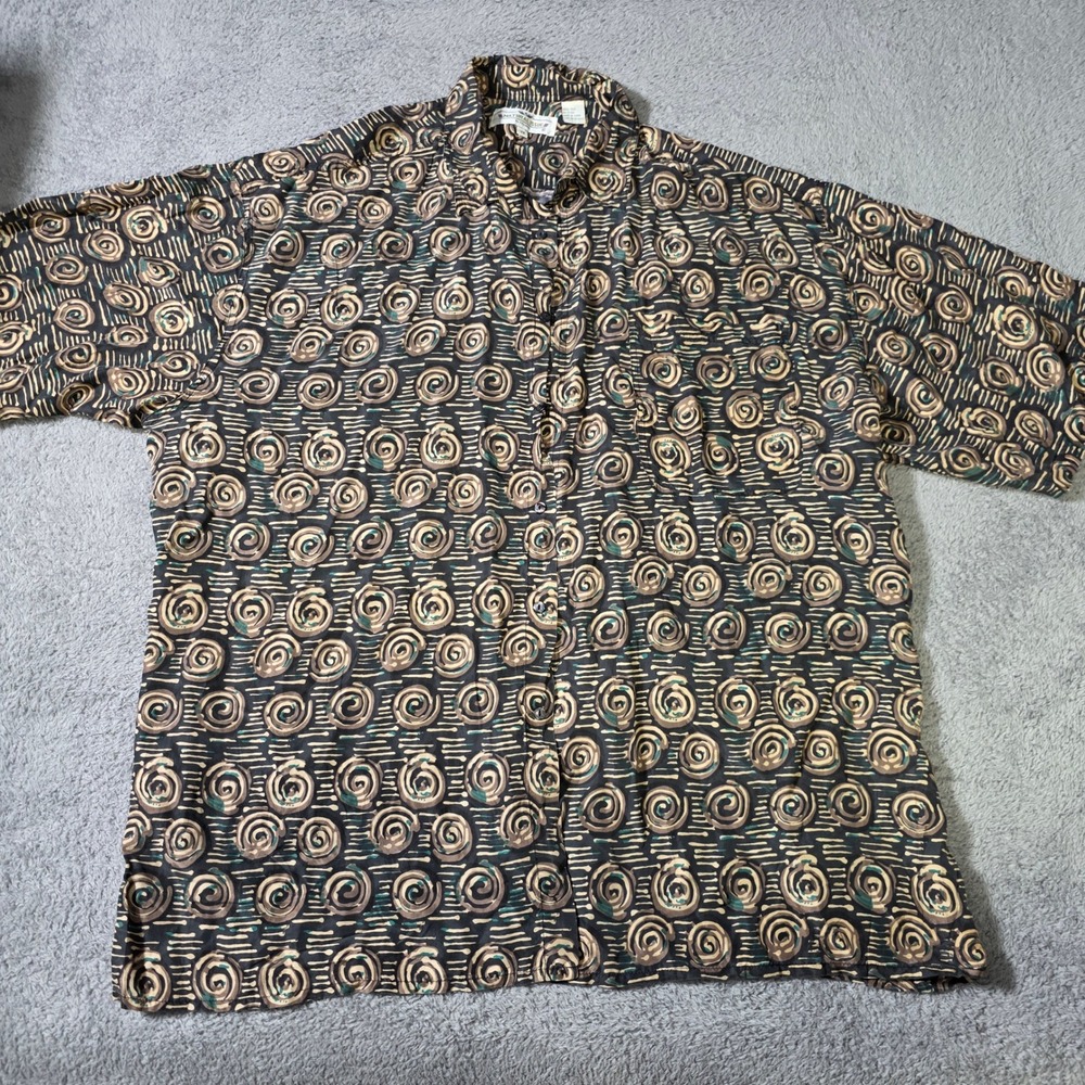 Natural Issue Mens 3X Button Down Shirt‎ Black Silk Abstract Swirl Short Sleeve